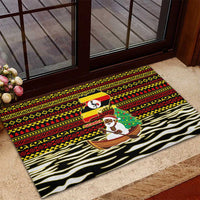 Uganda Christmas Rubber Doormat with Santa in Canoe Christmas Tree Uganda Map Flag and Black Red Yellow Tribal Pattern Design - Wonder Print Shop