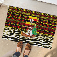 Uganda Christmas Rubber Doormat with Santa in Canoe Christmas Tree Uganda Map Flag and Black Red Yellow Tribal Pattern Design - Wonder Print Shop