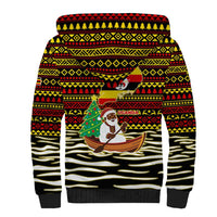 Uganda Christmas Sherpa Hoodie with Santa in Canoe Christmas Tree Uganda Map Flag and Black Red Yellow Tribal Pattern Design - Wonder Print Shop