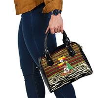Uganda Christmas Shoulder Handbag with Santa in Canoe Christmas Tree Uganda Map Flag and Black Red Yellow Tribal Pattern Design - Wonder Print Shop