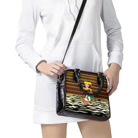 Uganda Christmas Shoulder Handbag with Santa in Canoe Christmas Tree Uganda Map Flag and Black Red Yellow Tribal Pattern Design - Wonder Print Shop