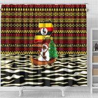 Uganda Christmas Shower Curtain with Santa in Canoe Christmas Tree Uganda Map Flag and Black Red Yellow Tribal Pattern Design - Wonder Print Shop