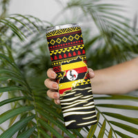 Uganda Christmas Skinny Tumbler with Santa in Canoe Christmas Tree Uganda Map Flag and Black Red Yellow Tribal Pattern Design - Wonder Print Shop