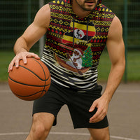 Uganda Christmas Sleeveless Hoodie with Santa in Canoe Christmas Tree Uganda Map Flag and Black Red Yellow Tribal Pattern Design - Wonder Print Shop