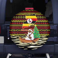 Uganda Christmas Spare Tire Cover with Santa in Canoe Christmas Tree Uganda Map Flag and Black Red Yellow Tribal Pattern Design - Wonder Print Shop