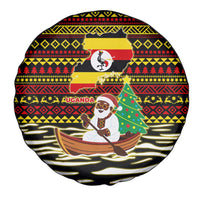 Uganda Christmas Spare Tire Cover with Santa in Canoe Christmas Tree Uganda Map Flag and Black Red Yellow Tribal Pattern Design - Wonder Print Shop