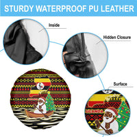 Uganda Christmas Spare Tire Cover with Santa in Canoe Christmas Tree Uganda Map Flag and Black Red Yellow Tribal Pattern Design - Wonder Print Shop