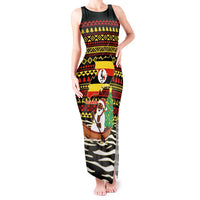 Uganda Christmas Tank Maxi Dress with Santa in Canoe Christmas Tree Uganda Map Flag and Black Red Yellow Tribal Pattern Design - Wonder Print Shop