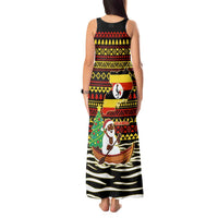 Uganda Christmas Tank Maxi Dress with Santa in Canoe Christmas Tree Uganda Map Flag and Black Red Yellow Tribal Pattern Design - Wonder Print Shop