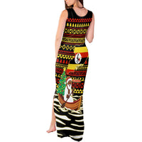 Uganda Christmas Tank Maxi Dress with Santa in Canoe Christmas Tree Uganda Map Flag and Black Red Yellow Tribal Pattern Design - Wonder Print Shop