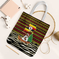 Uganda Christmas Tote Bag with Santa in Canoe Christmas Tree Uganda Map Flag and Black Red Yellow Tribal Pattern Design - Wonder Print Shop
