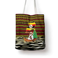 Uganda Christmas Tote Bag with Santa in Canoe Christmas Tree Uganda Map Flag and Black Red Yellow Tribal Pattern Design - Wonder Print Shop