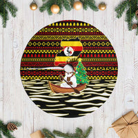 Uganda Christmas Tree Skirt with Santa in Canoe Christmas Tree Uganda Map Flag and Black Red Yellow Tribal Pattern Design - Wonder Print Shop