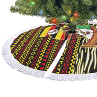 Uganda Christmas Tree Skirt with Santa in Canoe Christmas Tree Uganda Map Flag and Black Red Yellow Tribal Pattern Design - Wonder Print Shop