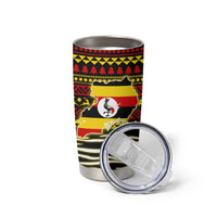 Uganda Christmas Tumbler Cup with Santa in Canoe Christmas Tree Uganda Map Flag and Black Red Yellow Tribal Pattern Design - Wonder Print Shop
