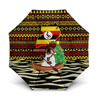 Uganda Christmas Umbrella with Santa in Canoe Christmas Tree Uganda Map Flag and Black Red Yellow Tribal Pattern Design - Wonder Print Shop