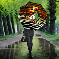 Uganda Christmas Umbrella with Santa in Canoe Christmas Tree Uganda Map Flag and Black Red Yellow Tribal Pattern Design - Wonder Print Shop