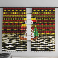 Uganda Christmas Window Curtain with Santa in Canoe Christmas Tree Uganda Map Flag and Black Red Yellow Tribal Pattern Design - Wonder Print Shop