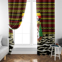 Uganda Christmas Window Curtain with Santa in Canoe Christmas Tree Uganda Map Flag and Black Red Yellow Tribal Pattern Design - Wonder Print Shop