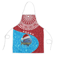 Aruba Christmas Apron with Santa Fish Aruba Flag Ocean Icons and Red Blue Holiday Pattern Design - Wonder Print Shop