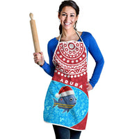 Aruba Christmas Apron with Santa Fish Aruba Flag Ocean Icons and Red Blue Holiday Pattern Design - Wonder Print Shop