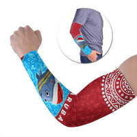 Aruba Christmas Arm Sleeves with Santa Fish Aruba Flag Ocean Icons and Red Blue Holiday Pattern Design - Wonder Print Shop