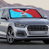 Aruba Christmas Auto Sun Shade with Santa Fish Aruba Flag Ocean Icons and Red Blue Holiday Pattern Design - Wonder Print Shop