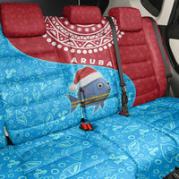 Aruba Christmas Back Car Seat Cover with Santa Fish Aruba Flag Ocean Icons and Red Blue Holiday Pattern Design - Wonder Print Shop