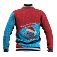Aruba Christmas Baseball Jacket with Santa Fish Aruba Flag Ocean Icons and Red Blue Holiday Pattern Design - Wonder Print Shop