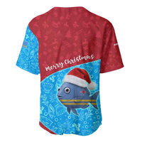 Aruba Christmas Baseball Jersey with Santa Fish Aruba Flag Ocean Icons and Red Blue Holiday Pattern Design - Wonder Print Shop
