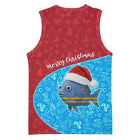 Aruba Christmas Basketball Jersey with Santa Fish Aruba Flag Ocean Icons and Red Blue Holiday Pattern Design - Wonder Print Shop
