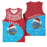Aruba Christmas Basketball Jersey with Santa Fish Aruba Flag Ocean Icons and Red Blue Holiday Pattern Design - Wonder Print Shop