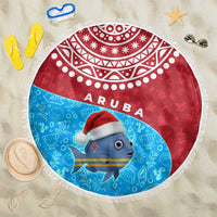 Aruba Christmas Beach Blanket with Santa Fish Aruba Flag Ocean Icons and Red Blue Holiday Pattern Design - Wonder Print Shop