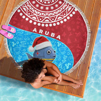 Aruba Christmas Beach Blanket with Santa Fish Aruba Flag Ocean Icons and Red Blue Holiday Pattern Design - Wonder Print Shop