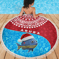 Aruba Christmas Beach Blanket with Santa Fish Aruba Flag Ocean Icons and Red Blue Holiday Pattern Design - Wonder Print Shop