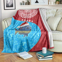 Aruba Christmas Blanket with Santa Fish Aruba Flag Ocean Icons and Red Blue Holiday Pattern Design - Wonder Print Shop
