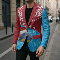 Aruba Christmas Blazer with Santa Fish Aruba Flag Ocean Icons and Red Blue Holiday Pattern Design - Wonder Print Shop