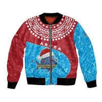 Aruba Christmas Bomber Jacket with Santa Fish Aruba Flag Ocean Icons and Red Blue Holiday Pattern Design - Wonder Print Shop