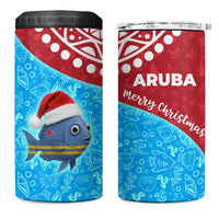 Aruba Christmas 4 in 1 Can Cooler Tumbler with Santa Fish Aruba Flag Ocean Icons and Red Blue Holiday Pattern Design - Wonder Print Shop