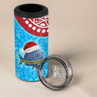 Aruba Christmas 4 in 1 Can Cooler Tumbler with Santa Fish Aruba Flag Ocean Icons and Red Blue Holiday Pattern Design - Wonder Print Shop