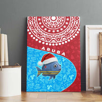 Aruba Christmas Canvas Wall Art with Santa Fish Aruba Flag Ocean Icons and Red Blue Holiday Pattern Design - Wonder Print Shop