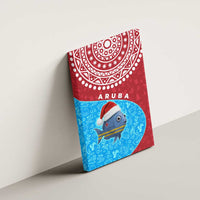 Aruba Christmas Canvas Wall Art with Santa Fish Aruba Flag Ocean Icons and Red Blue Holiday Pattern Design - Wonder Print Shop