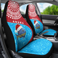 Aruba Christmas Car Seat Cover with Santa Fish Aruba Flag Ocean Icons and Red Blue Holiday Pattern Design - Wonder Print Shop
