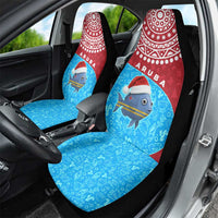 Aruba Christmas Car Seat Cover with Santa Fish Aruba Flag Ocean Icons and Red Blue Holiday Pattern Design - Wonder Print Shop