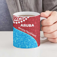 Aruba Christmas Ceramic Mug with Santa Fish Aruba Flag Ocean Icons and Red Blue Holiday Pattern Design - Wonder Print Shop
