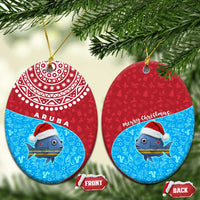 Aruba Christmas Ceramic Ornament with Santa Fish Aruba Flag Ocean Icons and Red Blue Holiday Pattern Design - Wonder Print Shop