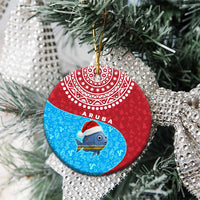 Aruba Christmas Ceramic Ornament with Santa Fish Aruba Flag Ocean Icons and Red Blue Holiday Pattern Design - Wonder Print Shop