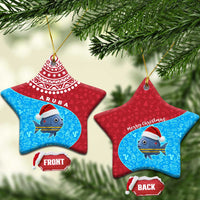 Aruba Christmas Ceramic Ornament with Santa Fish Aruba Flag Ocean Icons and Red Blue Holiday Pattern Design - Wonder Print Shop