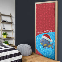 Aruba Christmas Door Cover with Santa Fish Aruba Flag Ocean Icons and Red Blue Holiday Pattern Design - Wonder Print Shop