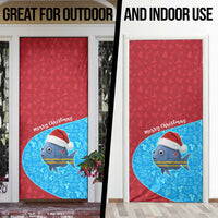 Aruba Christmas Door Cover with Santa Fish Aruba Flag Ocean Icons and Red Blue Holiday Pattern Design - Wonder Print Shop
